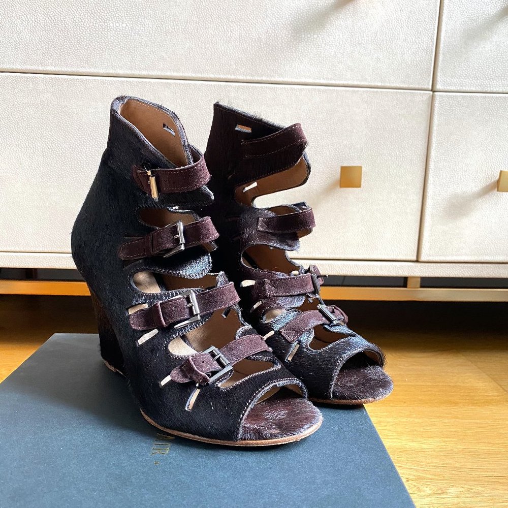 Surface to Air Buckle Wedge Sandals, Calf Hair